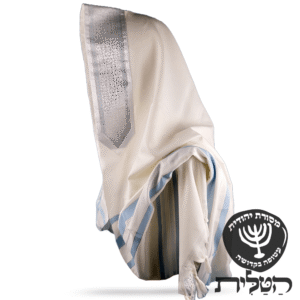 טלית צמר תשבץ קל פסים תכלת
