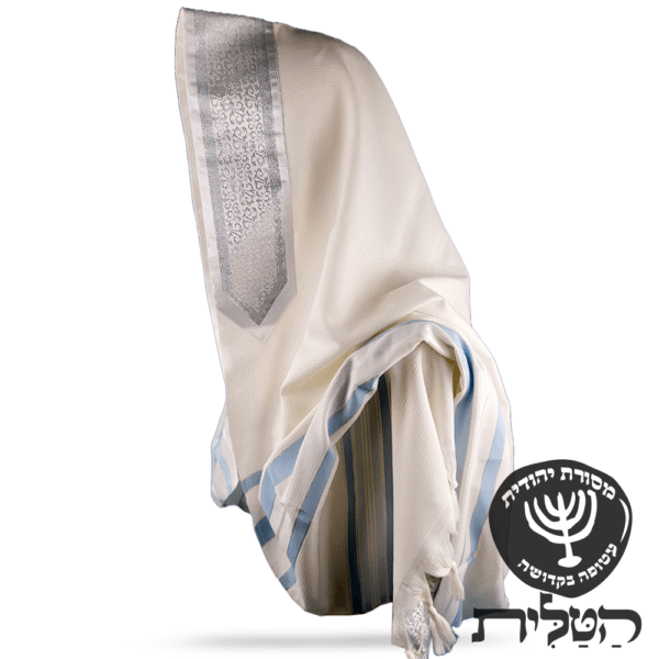טלית צמר תשבץ קל פסים תכלת