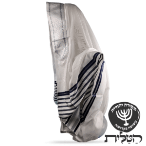 טלית חתנים תשבץ קל אקרילן פסים כחול כהה