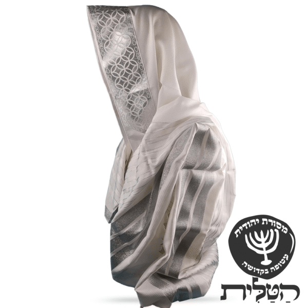טלית חתנים תשבץ קל אקרילן פסים כסף