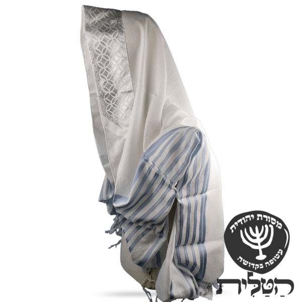 טלית חתנים תשבץ קל אקרילן פסים תכלת