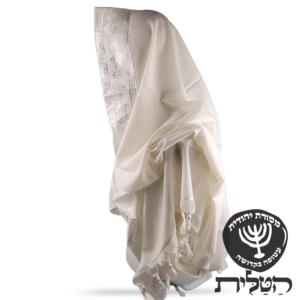 טלית צמר תשבץ קל פסים לבנים