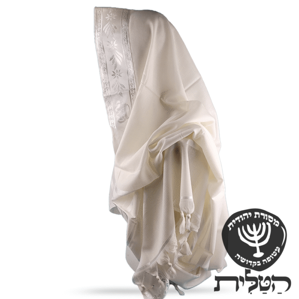 טלית צמר תשבץ קל פסים לבנים