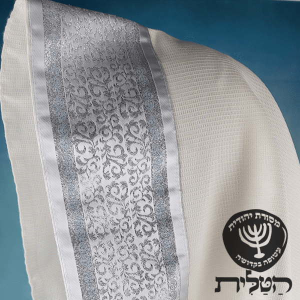 טלית צמר תשבץ קל פסים תכלת