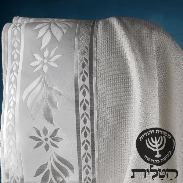 טלית חתנים תשבץ קל אקרילן פסים לבנים
