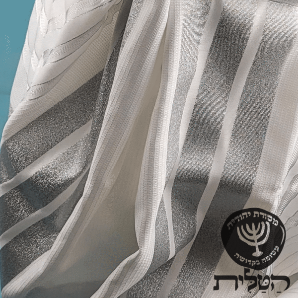 טלית חתנים תשבץ קל אקרילן פסים כסף