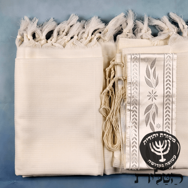 טלית צמר תשבץ קל קודש פסים לבנים