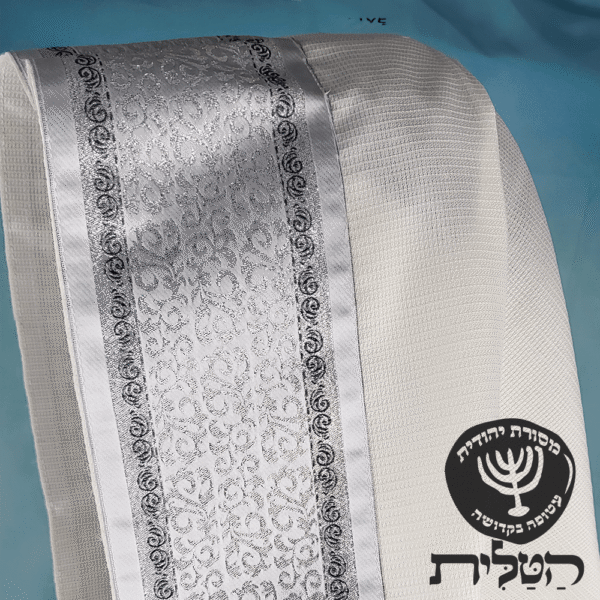 טלית צמר תשבץ קל פסים כחול כהה