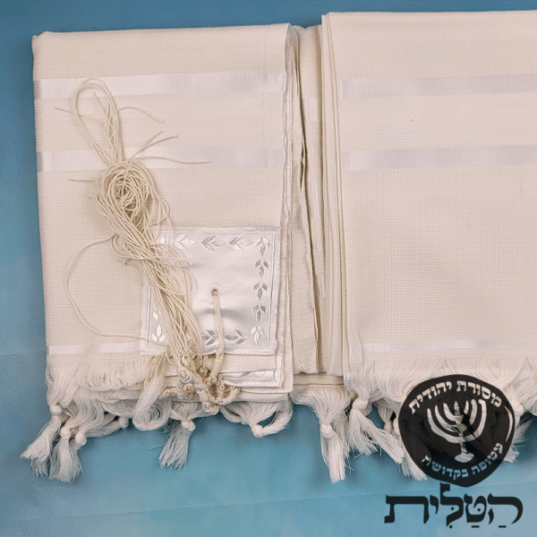 טלית צמר תשבץ קל פסים לבנים