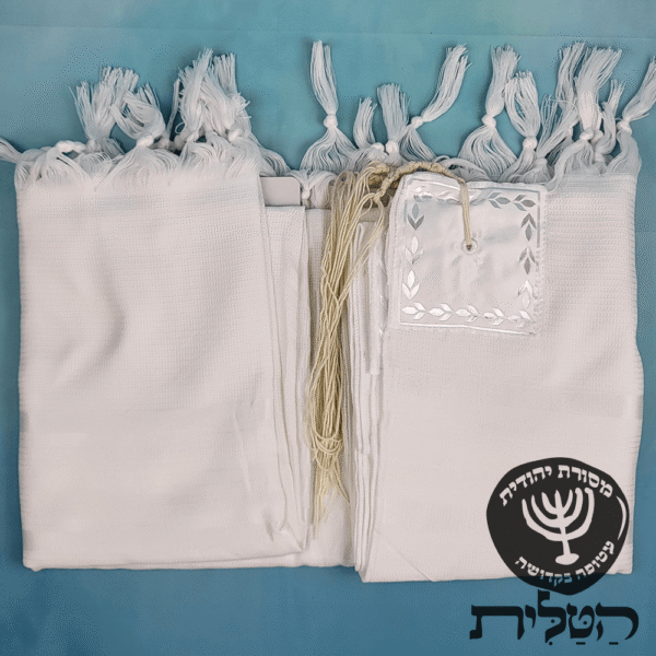 טלית חתנים תשבץ קל אקרילן פסים לבנים