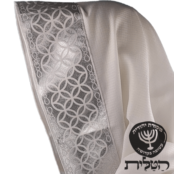 טלית חתנים תשבץ קל אקרילן פסים כסף
