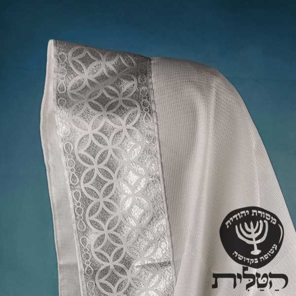 טלית חתנים תשבץ קל אקרילן פסים תכלת