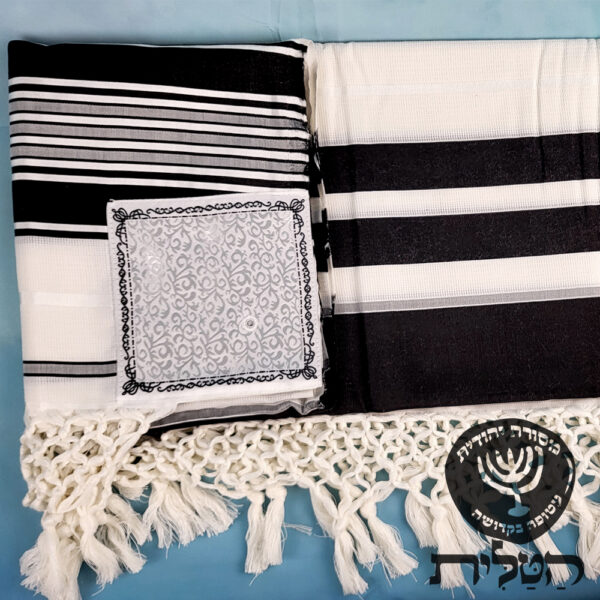 טלית צמר מרוקאית פרימיום פסים שחורים
