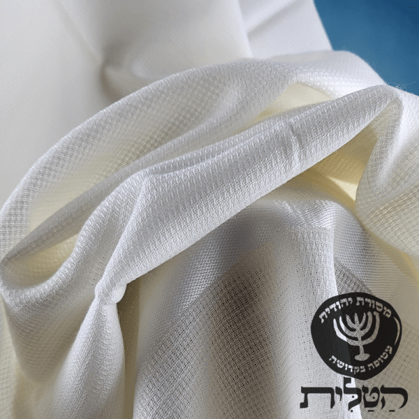 טלית צמר תשבץ קל פסים לבנים