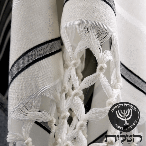 טלית צמר תימנית מהודרת פסים שחורים