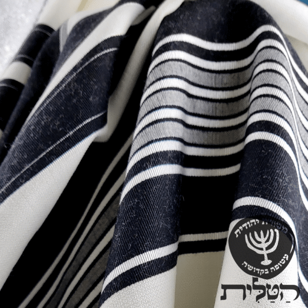 טלית צמר תימנית מהודרת פסים שחורים