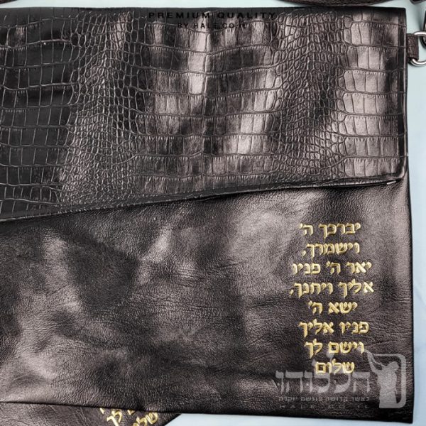 סט תיק לטלית ותפילין – דמוי עור דגם קרוק - שחור 217