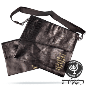 תיק תפילין וטלית מעטפה קרוק שחור דגם 6111