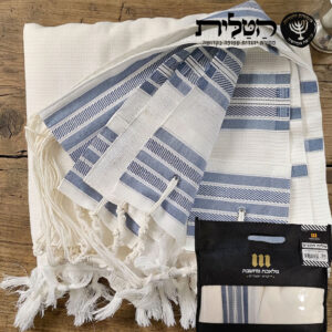 טלית צמר תשבץ פסים גינס - קשורה עבה ספרדי